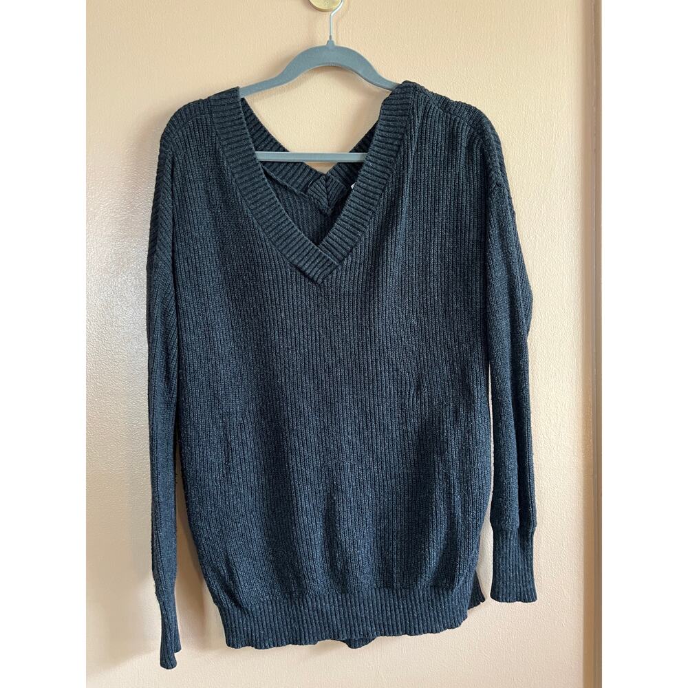 Victoria's Secret Chunky Rib Knit V-Neck Sweater S Cashmere Blend Charcoal